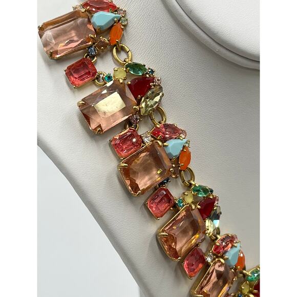 J. Crew Cluster Multicolor Emerald-Cut Crystals Jewel-Tone Collar Necklace - Picture 4 of 12